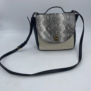 Fossil Vintage Classic Crossbody Black Leather Snake White No Key Charm